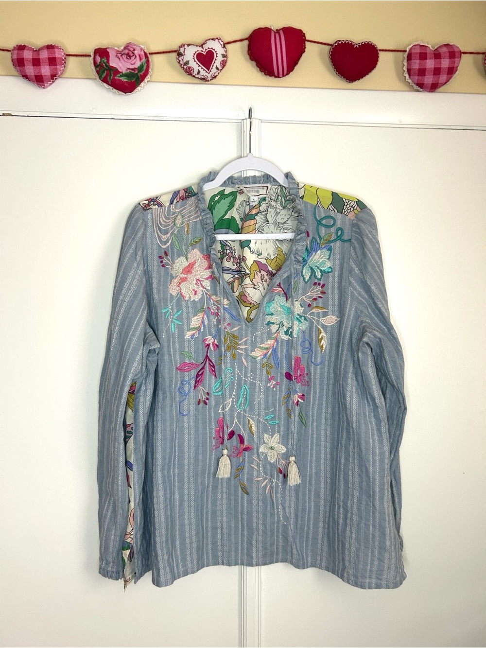 Johnny Was Embroidred Silk Back Top